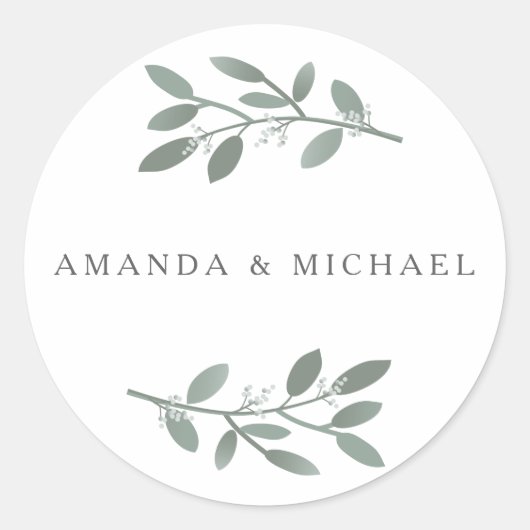 Sticker Rond Sceau d'enveloppe Mariage ELEgant Eucalyptus (Devant)
