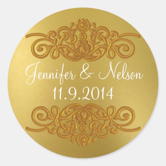 Sticker Rond Sceau d'enveloppe Mariage en or chic (Devant)