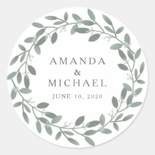 Sticker Rond Sceau d'enveloppe Mariage Eucalyptus élégant