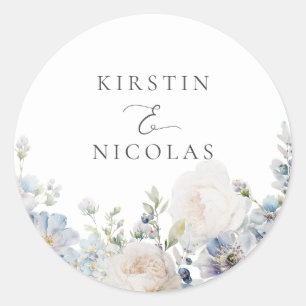 Sticker Rond Sceau d'enveloppe Mariage fleurie du jardin bleu D