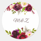 Sticker Rond Sceau d'enveloppe Mariage floral simple de Bourgog (Devant)