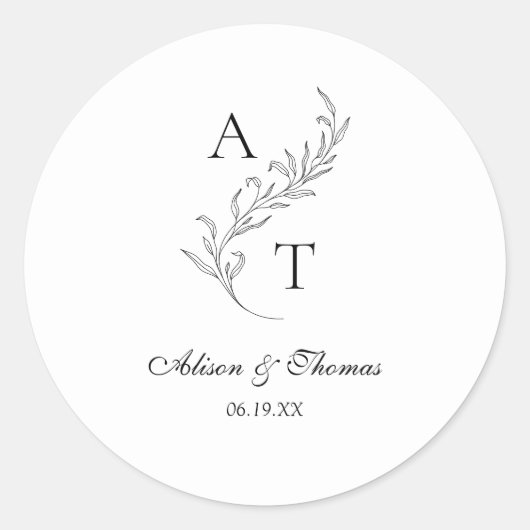 Sticker Rond Sceau d'enveloppe Mariage monogramme classique (Devant)