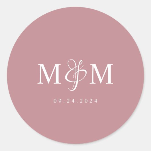 Sticker Rond Sceau d'enveloppe Mariage Monogramme Rose Dusty mo (Devant)