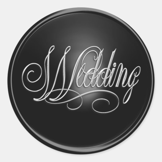 Sticker Rond Sceau d'enveloppe Mariage noir et argent (Devant)