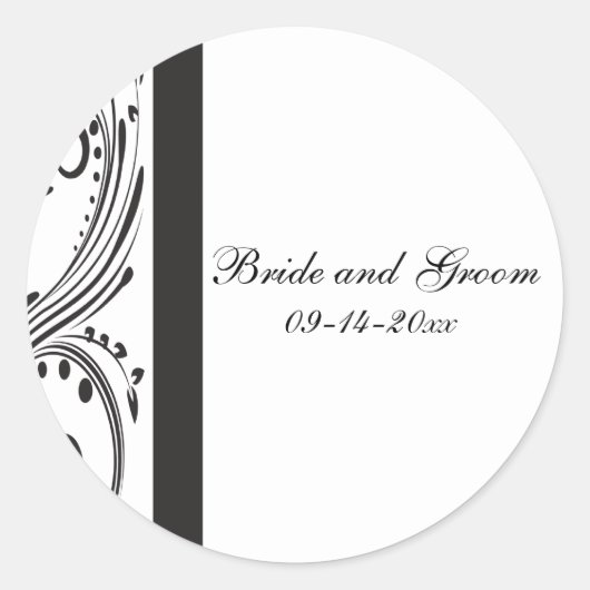 Sticker Rond Sceau d'enveloppe Mariage noir et blanc (Devant)