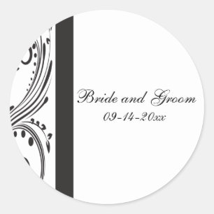 Sticker Rond Sceau d'enveloppe Mariage noir et blanc