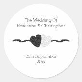 Sticker Rond Sceau D'Enveloppe Mariage Noir Et Blanc Contempora (Devant)