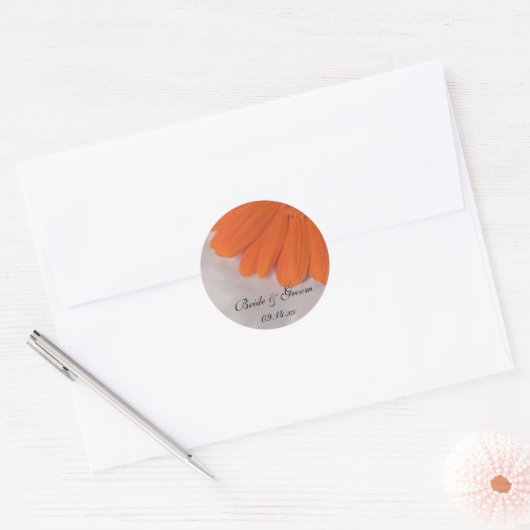 Sticker Rond Sceau d'enveloppe Mariage orange et satin blanc (Enveloppe)