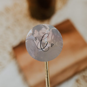 Sticker Rond Sceau d'enveloppe Mariage photo Monogramme délicat