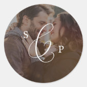 Sticker Rond Sceau d'enveloppe Mariage photo sombre de Monogram (Devant)