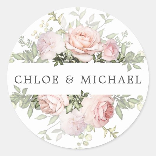 Sticker Rond Sceau d'enveloppe Mariage rose blanc (Devant)