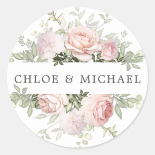 Sticker Rond Sceau d'enveloppe Mariage rose blanc