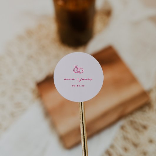 Sticker Rond Sceau d'enveloppe Mariage rose lunaire
