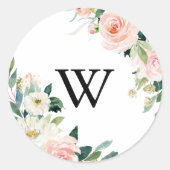 Sticker Rond Sceau d'enveloppe Mariage simple monogramme floral (Devant)