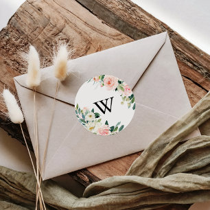 Sticker Rond Sceau d'enveloppe Mariage simple monogramme floral