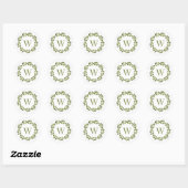 Sticker Rond Sceau d'enveloppe Mariage vert monogramme (Feuille)