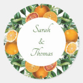 Sticker Rond Sceau d'enveloppe Mariage Zesty Citrus Orange Drea (Devant)