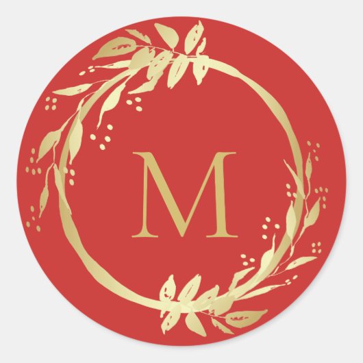 Sticker Rond Sceau d'enveloppe Monogram Gold Red Christmas (Devant)
