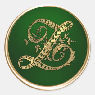 Sticker Rond Sceau d'enveloppe Monogram Z or et Emerald