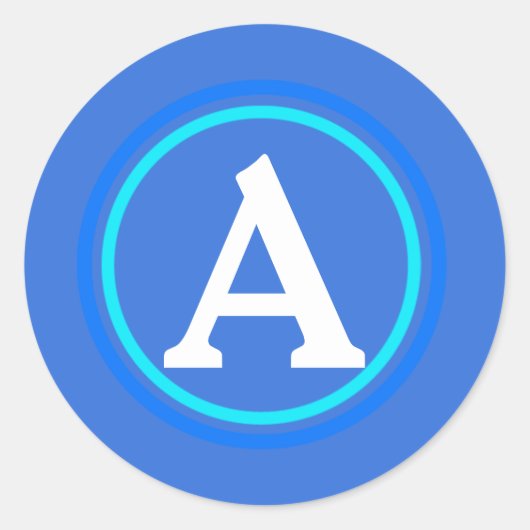 Sticker Rond Sceau d'enveloppe monogramme bleu et blanc (Devant)