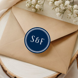 Sticker Rond Sceau d'enveloppe monogramme bleu marine