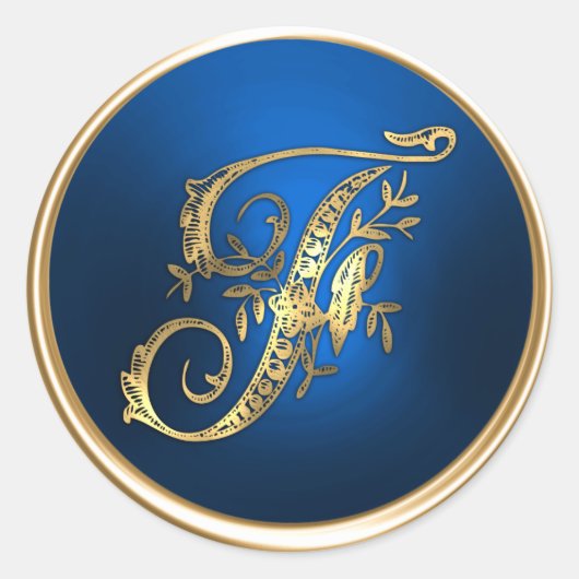 Sticker Rond Sceau d'enveloppe Monogramme F or et bleu (Devant)