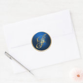 Sticker Rond Sceau d'enveloppe Monogramme F or et bleu (Enveloppe)