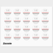 Sticker Rond Sceau d'enveloppe monogramme grise de corail (Feuille)