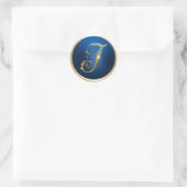 Sticker Rond Sceau d'enveloppe Monogramme I or et bleu (Sac)