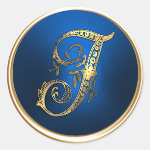 Sticker Rond Sceau d'enveloppe Monogramme I or et bleu