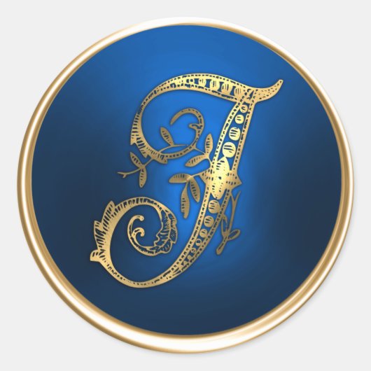 Sticker Rond Sceau d'enveloppe Monogramme I or et bleu (Devant)