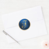 Sticker Rond Sceau d'enveloppe Monogramme I or et bleu (Enveloppe)
