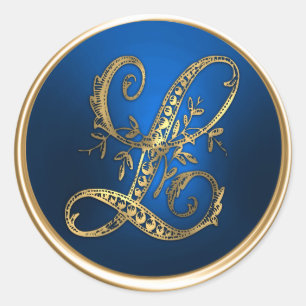 Sticker Rond Sceau d'enveloppe Monogramme L or et bleu