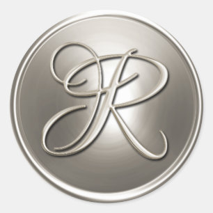 Sticker Rond Sceau d'enveloppe Monogramme R en argent