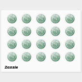 Sticker Rond Sceau d'enveloppe monogramme vert d'aquarelle /Fav (Feuille)