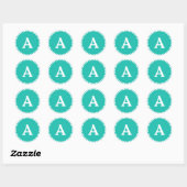 Sticker Rond Sceau d'enveloppe monographique turquoise et blanc (Feuille)