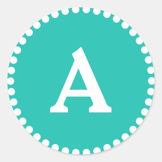 Sticker Rond Sceau d'enveloppe monographique turquoise et blanc (Devant)