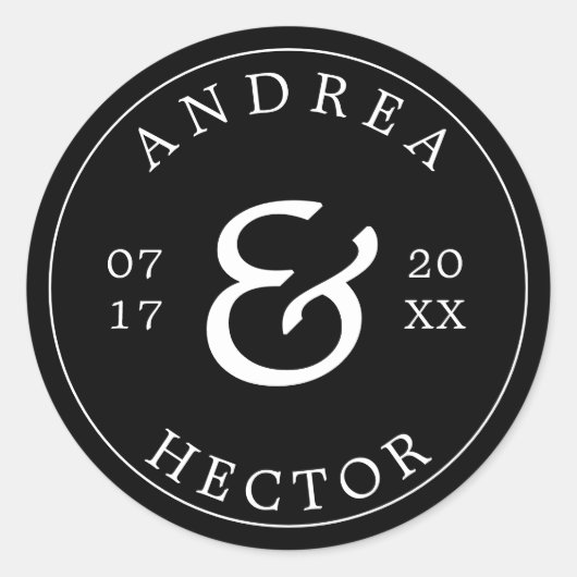 Sticker Rond Sceau d'enveloppe noir blanc monogramme simple et (Devant)