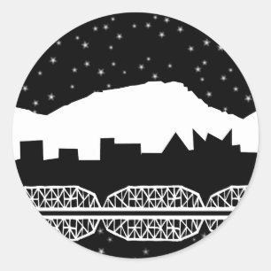 Sticker Rond Sceau d'enveloppe noir et blanc Chatt Skyline