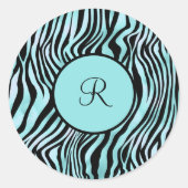 Sticker Rond Sceau d'enveloppe noir turquoise monogramme Zebra (Devant)