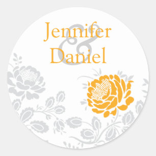 Sticker Rond Sceau d'enveloppe orange et gris Damas