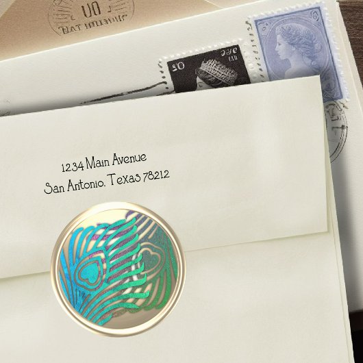 Sticker Rond Sceau d'enveloppe Peacock Art déco Or