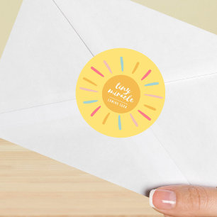 Sticker Rond Sceau d'enveloppe, Petit miracle, Baby Shower jaun