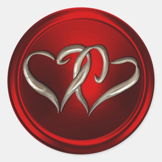 Sticker Rond Sceau d'enveloppe Red Two Silver Hearts (Devant)