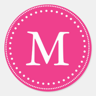 Sticker Rond Sceau d'enveloppe rose et blanc monogramme