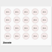 Sticker Rond Sceau d'enveloppe rose pâle monogramme simple et é (Feuille)