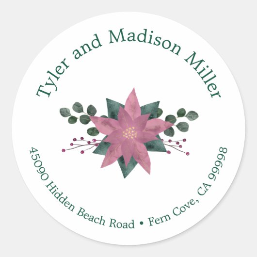Sticker Rond Sceau d'enveloppe rose rustique Poinsettia Bloom (Devant)