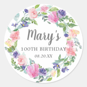 Sticker Rond Sceau d'enveloppe rose violet 100e anniversaire