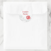 Sticker Rond Sceau d'enveloppe rouge et gris Damas (Sac)