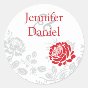 Sticker Rond Sceau d'enveloppe rouge et gris Damas